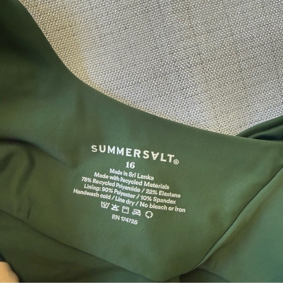 SUMMERSALT Dark Olive Green The Sidestroke One Piece Swimsuit Size 16 Beach - Picture 9 of 9